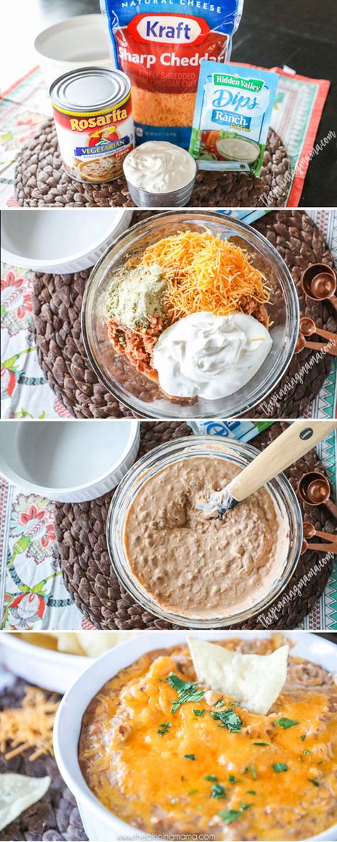 Cheddar Ranch Bean Dip - Perfect quick and easy party appetizer for a crowd! Ranch Bean Dip, Appetizer For A Crowd, Quick Apps, Entertaining Snacks, Cheesy Ranch, Bean Dip Recipes, Appetizers For A Crowd, Appetizer Ideas, Easy Appetizers