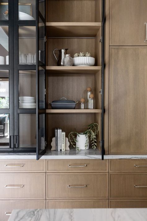 RENOVATION RECAP: COVEY LANE PROJECT — MERAV INTERIORS Build In Buffet Cabinet, Built Ins In Kitchen, Buffet Cabinet Built In, Hutch On Countertop, Dining Room Cabinetry, Glass Cupboards Kitchen, Built In Hutch Kitchen, Built In Buffet Cabinet, Built In Pantry Cabinet Wall