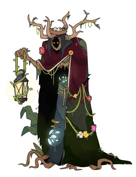 Forest Spirits Art, Dnd Druid Character Design, Monsters Character Design, D&d Character Concepts, Dnd Characters Design, Goblin Druid, Druid Character Design, Wanderer Design, Nature Oc