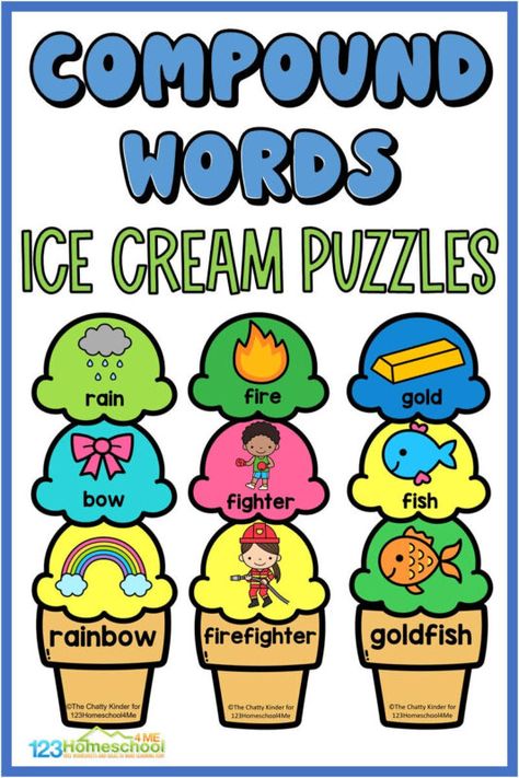 Kindergarten Compound Words, Compound Words Preschool Free Printable, Compound Word Activities Preschool, Compound Words Preschool, Free Compound Words Activities, Compound Words With Pictures, Compound Words Activities Preschool, Compound Word Games, Kids Puzzles Printable