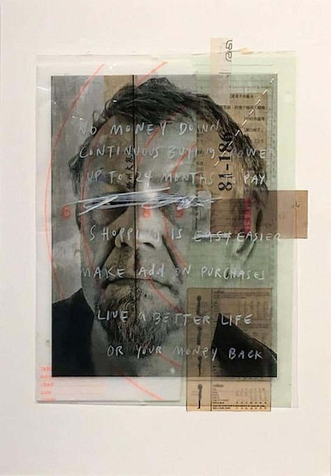 Roberto Fonfria A Better Life or Your Money Back, Mixed Media Collage Portrait Acetate Photography Art, Acetate Art Layered, Roberto Fonfria, Surreal Collage Art Mixed Media, Magazine Collage Art Mixed Media, Acetate Art, Layering Art, Layers Art, Layer Art