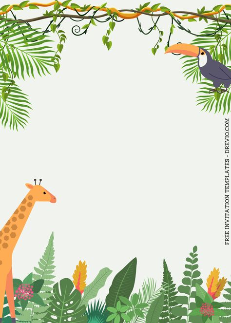 Jungle Party Invite, Jungle Theme Birthday Party Invite, Jungle Theme Invitation Template, Safari Template, Jungle Party Invitations, Zoo Theme Birthday, Bday Invitation Card, Jungle Birthday Invitations, Jungle Invitations