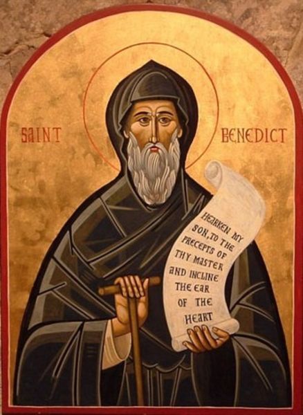 Part II. Saint Benedict (c.480-c.550 AD) The Order of St. Benedict set the rules for those who chose to live by his principles. The monastic community faces inward, concerned with their communities spiritual health; but also looks outward to the world, addressing the spiritual needs of all people. Monks were urged to pray for their neighbors and work in their communities. St Joseph Catholic, Modern World History, The Cloisters, St Benedict, Saint Benedict, The Son Of Man, Catholic Art, Sacred Art, Roman Catholic