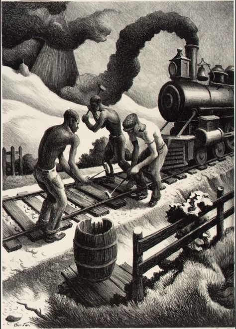 POUL WEBB ART BLOG: Thomas Hart Benton - part 3 lithographs Figure Composition, Thomas Hart Benton, Working Men, Art Thomas, The Barnyard, Train Art, National Gallery Of Art, Working Class, Western Art