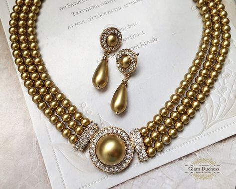 Bridal Jewelry, Bridal choker necklace earrings, Wedding choker, Gold Victorian pearl jewelry set, bridesmaid jewelry, choker necklace by GlamDuchess on Etsy Silver Bridesmaid Jewelry, Bridal Choker Necklace, Pearl Jewelry Set, Bridal Earrings Chandelier, Evening Jewelry, Choker Gold, Choker Collar Necklace, Bridal Choker, Bridal Jewelry Set