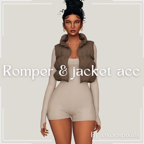 Romper & jacket accessory | Patreon The Sims 4 Cc Designer Clothes, Accessory Sims 4 Cc, Designer Clothes Sims 4 Cc, Sims 4 Romper, Sims 4 Cc Clothes, Sims 4 Cas Mods, Play Sims 4, The Sims 4 Pc, Free Sims 4