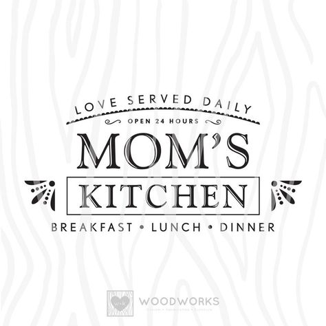 SVG / DXF - Love Served Daily "Mom's Kitchen" Open 24 Hours - Breakfast, Lunch, Dinner - Farmhouse Farm (Vector Art / Saying) Bread Biscuits, Farm Vector, Farmhouse Kitchen Signs, Kitchen Svg, Kitchen Rules, Grandmas Kitchen, Country Signs, Cricut Craft Room, Silhouette Cameo Projects