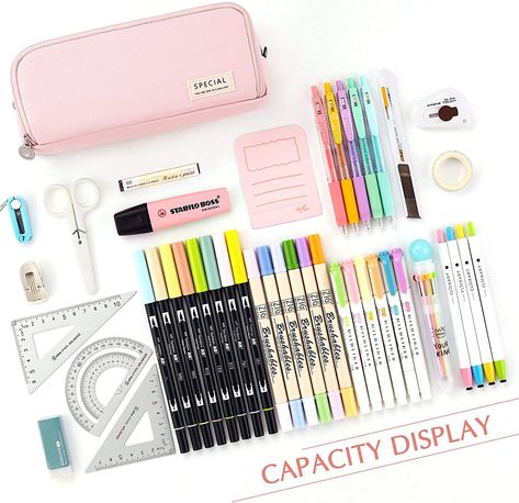 Pen Stationary, Canvas Pencil Case, Cute Pencil Case, Pen Storage, Stabilo Boss, Desk Supplies, Pen Pouch, Cute School Supplies, Pencil Bag