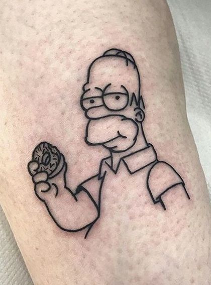 Homer Simpson Tattoo Cartoon Tattoos For Men, Male Cartoon, Simpsons Tattoo, Petit Tattoo, Cartoon Tattoo, Hand Poked Tattoo, Cartoon Tattoos, Ink Design, Grey Tattoo