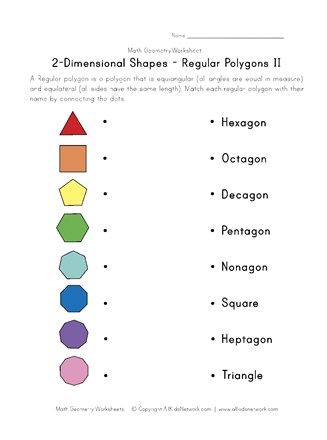 regular polygon worksheet  #preschool #kindergarten #freeresources #worksheet #printables Polygons Worksheet, Irregular Polygons, Two Dimensional Shapes, Angles Worksheet, Regular Polygon, Worksheets For Grade 3, Geometry Worksheets, Matching Worksheets, Dimensional Shapes