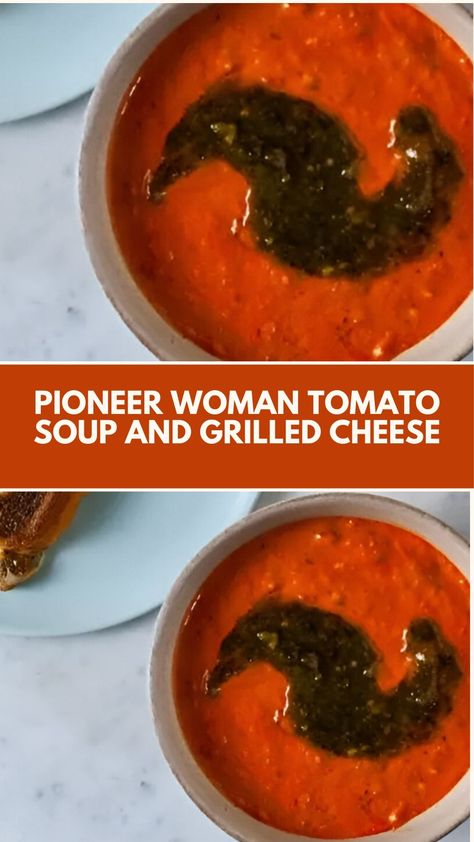 This easy and delicious Pioneer Woman Tomato Soup and Grilled Cheese is the perfect quick meal for cozy nights. Creamy tomato soup paired with crispy, gooey grilled cheese is comforting and simple to make. Using everyday ingredients, it’s a meal the whole family will love! Pioneer Woman Grilled Cheese And Broiled Tomato Soup, Pioneer Woman Tomato Soup, Pioneer Woman Soups, Pioneer Kitchen, Soup And Grilled Cheese, Soup Pairings, Creamy Tomato Soup, Quick Meal, Slice Of Bread