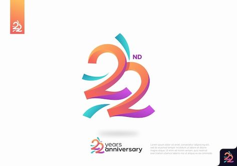 22 Logo Design Number, 22nd Anniversary, Birthday Logo, Ribbon Logo, Logo Icon Design, Number 22, Anniversary Logo, Logo Number, Creative Graphics