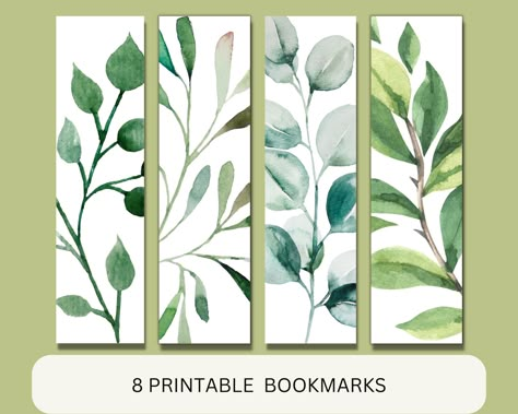 Bookmarks Watercolor, Plant Bookmark, Paint Book, Leaf Bookmark, Handmade Bookmarks Diy, Green Birthday, Feuille Eucalyptus, Printable Bookmarks, Watercolor Bookmarks