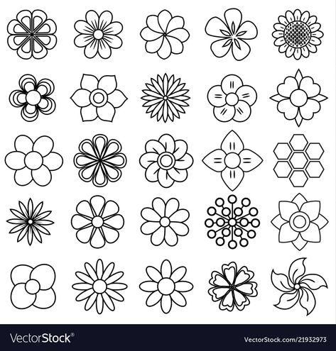 Trin For Trin Tegning, Tattoo Mafia, Flower Icon, Flower Pattern Drawing, Beadwork Designs, Flower Icons, Pola Sulam, Beadwork Patterns, Outline Drawings