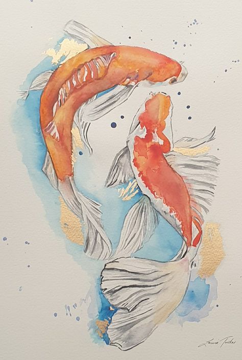 Watercolor Fish Art, Koi Fish Watercolor Paintings, Watercolour Koi Fish, Canvas Painting Ideas Diy, Ideas To Paint On Canvas, Koi Fish Sketch, Koi Fish Line Art, Art Canvas Painting Ideas, Large Canvas Painting Ideas