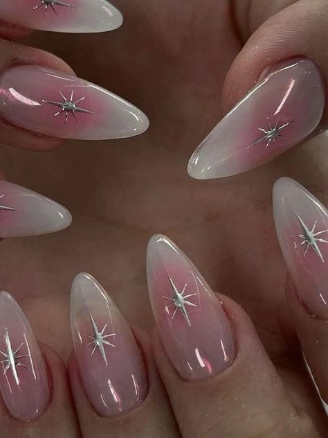 Almond Nails Asian Style, Blush Nails Korean Pink, Blush Nail Ideas, Korean Almond Nails Designs, White And Pink Nails With Designs, Winter Korean Nails, No Design Nails, Nail Design With Charms, Nails Inspiration Korean