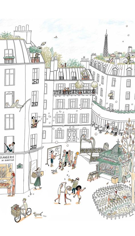 Les 50 qui font Paris Town Drawing, Paris Drawing, My Little Paris, Paris Illustration, House Illustration, City Illustration, Art Et Illustration, Illustrated Map, Urban Sketching