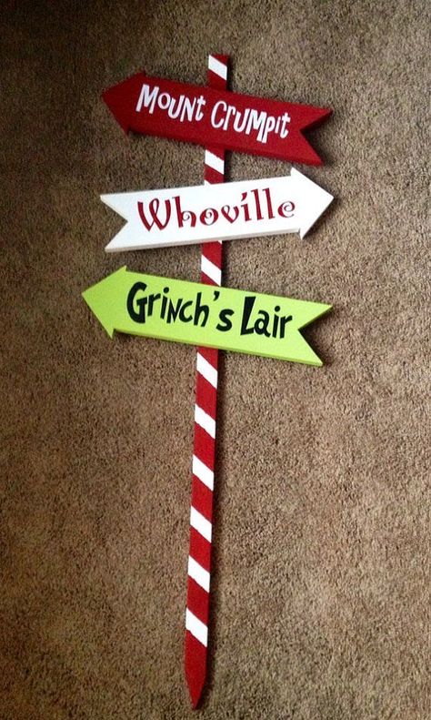 Whoville Decoration Crafts | Grinch Christmas Arrows by WoodlandAffair on Etsy, $50.00 Grinch Pole Sign, Whoville Sign, Christmas Arrow, Whoville Decorations, Whoville Party, Grinchmas Party, Grinch Ideas, Grinch Sign, Grinch Decor