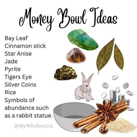 Money Pot Spell, Witchcraft Money Bowl, Money Alter Ideas, Money Bowl Ideas, Money Jar Ideas, Abundance Altar, Money Bowl, Money Spells Magic, Witchcraft Diy