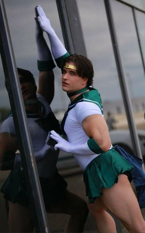 Sailor Outfit Mens, 2 People Halloween Costumes, Sailor Neptune Cosplay, Gender Bend Cosplay, Gay Costume, Stock Photos Funny, Men Wearing Skirts, Body Image Art, Gay Outfit