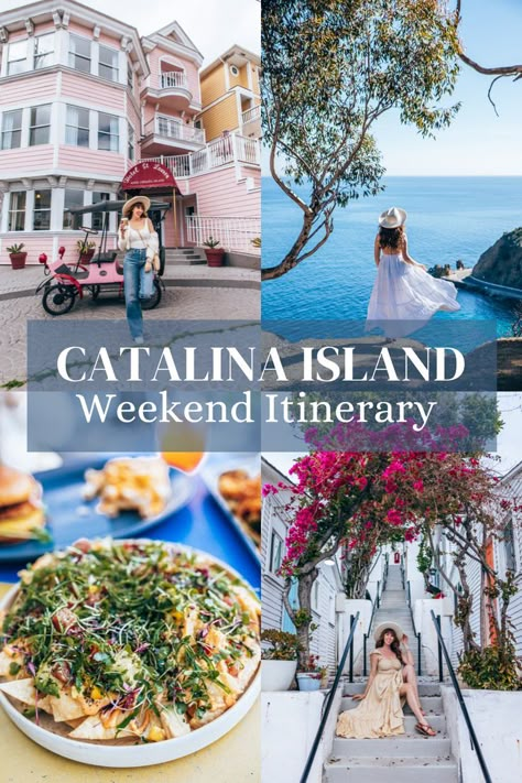 4 images that showcase a perfect weekend itinerary to Catalina island in California Lax Aesthetic, Ensenada Cruise, Couples Weekend Getaway, Catalina California, Catalina Island California, Santa Catalina Island, Babymoon Destinations, Cali Trip, East Coast Road Trip