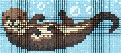 Alpha Pattern Otter, Pixel Art Otter, Alpha Patterns Bookmark, Cross Stitch Bookmark, Cute Otter, Water River, Pixel Art Templates, Pixel Crochet, Pixel Art Grid