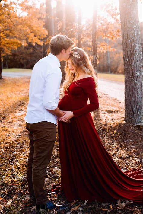 Fall Maternity Photos Red Dress, Maternity Photos Red Dress, Maroon Dress Maternity Pictures, Maternity Photography Red Dress, Winter Baby Shower Dress For Mom, Red Maternity Dress Photography, Red Dress Maternity Shoot, October Maternity Pictures, Winter Maternity Photos Outdoor