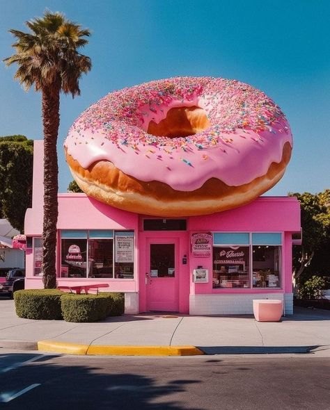 Donut Window Display, Donut Shop Design Ideas, Donuts Shop Design, Donut Shops, Donut Tower, Old Vegas, Creative Area, Social Media Art, Adventure World