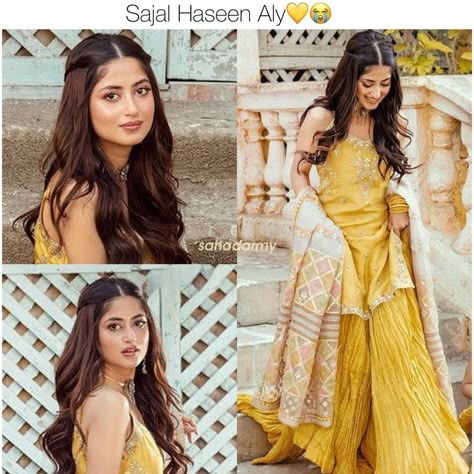 Sarara Dress, Gharara Designs, Sajal And Ahad, Ahad Raza Mir, Gharara Suits, Curling Tips, Birthday Captions Instagram, Hair Curling Tips, Sajal Ali