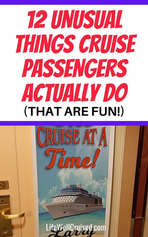 The most unexpected and quirky things cruise passengers do. Get ready for cabin door decorations, cruise ducks, group cruise traditions and more! If you're going on a cruise vacation, this will help you to know what to expect on a cruise. First time cruise travelers and experienced cruise passengers will love this article full of cruise tips! First Cruise Door Decorations, Cruise Ship Scavenger Hunt Ideas, Fun Cruise Ideas, Door Decorations For Cruise Doors, Cruise Cabin Decorations, Carnival Cruise Cabin Door Decorations Ideas, Cruise Fun Ideas, Funny Cruise Door Decorations, Group Cruise Ideas