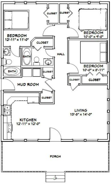 1000 Sq Ft House, Plan Garage, Cabin Floor, House Plans 3 Bedroom, Cabin Floor Plans, Small House Floor Plans, Cabin House Plans, Tiny House Floor Plans, Cottage Plan