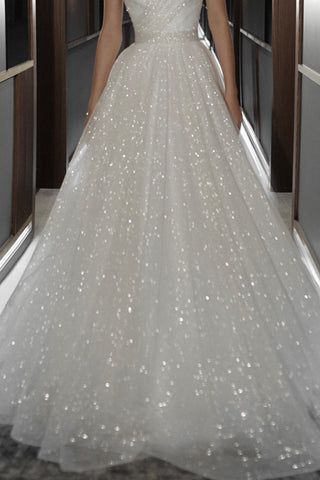 Sparkly Wedding Dress With Pockets, Unique Sparkly Wedding Dresses, A Line Wedding Dress With Sleeves Sparkle, Glittery Ballgown Wedding Dresses, Glitter Aline Wedding Dress, Glittery Wedding Dresses A Line, Fairytale Wedding Dress Princesses Sparkle, Sparkling Wedding Dress Glitter, Shimmer Wedding Dress Glitter