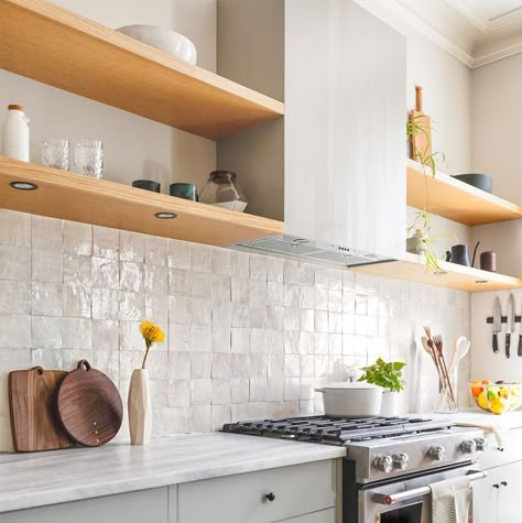 Backsplash Trends, Small Galley Kitchen, Galley Kitchen Design, Devol Kitchens, Zellige Tile, Galley Kitchen, Kitchen Tile, Grey Kitchen, Minimalist Kitchen