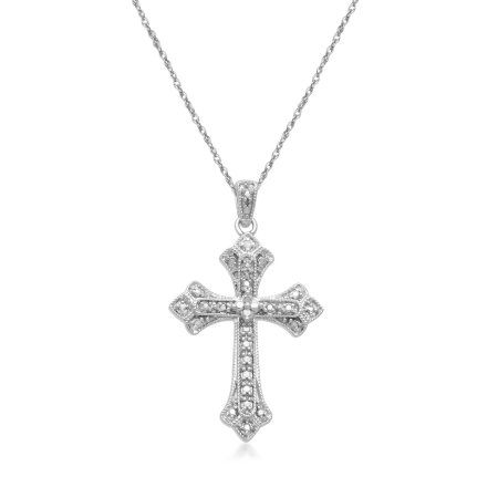 White Diamond Accent Sterling Silver Cross Pendant, 18 inch, Women's Cross Accessories, Cross Pendant Men, Genderless Fashion, Cross Necklaces, Sterling Silver Cross Pendant, Silver Cross Pendant, Cross Chain, Holy Cross, Diamond Cross Pendants