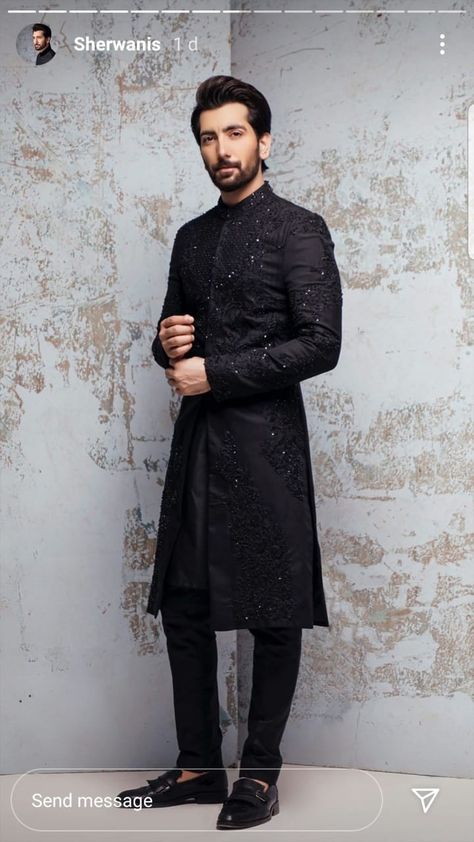 Shervani Design For Men Black, Black Chicken Kurta For Men, Black Tuckcido Men, Black Kurta Pajama Men Wedding, Black Indowestern Men, Black Kurta Designs Men's Style, Black Sherwani Men, Black Indo Western Dress Men, Black Kurta Pajama Men