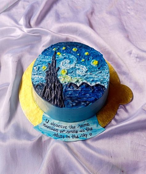 The Starry Night theme cake Starry Night Theme, Night Theme, 16 Cake, Sweet 16 Cakes, Simple Cake Designs, The Starry Night, Theme Cake, Box Cake, Easy Cake