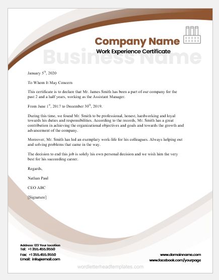 Experience Certificate Templates For Ms Word | Word & Excel pertaining to Certificate Of Experience Template Internship Certificate, Experience Certificate, Certificate Images, Certificate Format, Letter Template Word, Free Certificate Templates, Birth Certificate Template, Free Certificates, Earn Extra Money Online