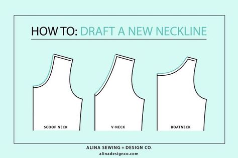 drafting-a-new-neckline-illustrations-05 Neckline Sewing, Girls Dress Pattern Free, Sewing Measurements, Vintage Sewing Notions, Crochet Stitches Diagram, Vintage Sewing Machines, Heirloom Sewing, Needle Book, Tatting Patterns