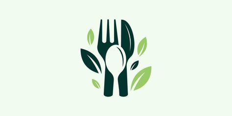 Healthy food logo design with a combination of cutlery and herbal leaves. Herbal Leaves, Healthy Food Logo, Food Logo Design, Heart Tree, Logo Banners, Logo Food, Heart With Arrow, Marketing Design, Custom Branding