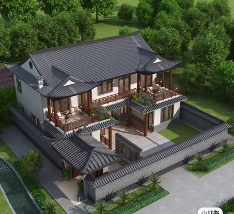 Chinese House Layout, Anime House Building, Chinese Village House, Traditional Japanese Mansion, Chinese House Design, Japanese House Exterior, Japanese Mansion, Traditional Chinese House, Japan House Design