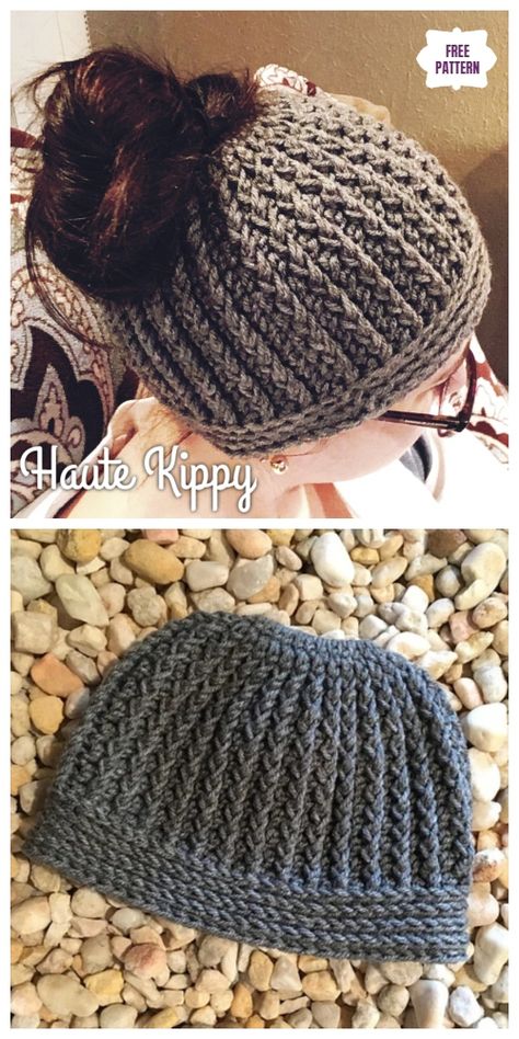 Crochet Gina Messy Bun Hat Free Crochet Pattern Messy Bun Hat Crochet Pattern, Ponytail Hat Pattern, Bun Hat Crochet Pattern, Crochet Bun Hat, Messy Bun Hat Pattern, Hat Free Crochet Pattern, Pola Topi, Messy Bun Hat Crochet, Crochet Messy Bun