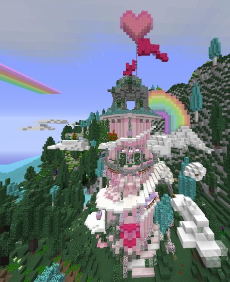 my mystical fairy tower build <3 a lot of textures are from various packs i put together into one. version: 1.12.2 mods: blockcraftery, biomes o plenty, open terrain generator, ferdinand's flowers for more flowers, aether/twilight forest cloud blocks, fairy lights (lanterns), floricraft Rainbow Castle Minecraft, Fairy Forest Minecraft Ideas, Cloud Minecraft Build, Cloud House Minecraft, Butterfly Minecraft Build, Pastel Minecraft House, Biomes O Plenty House, Fairy Forest Minecraft, Biomes O Plenty House Minecraft