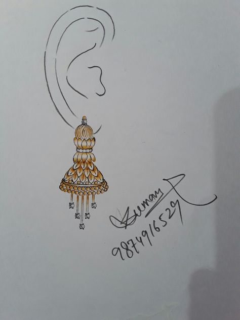 Jhumki design#indian style#design by me..😊 Manual Jewellery Design Sketch, Earings Drawing Design, Jewel Drawing, Necklace Drawing, Fancy Jewelry Necklace, Jewellery Design Sketches, Art Jewelry Design, Jewelry Illustration, Jewelry Design Drawing