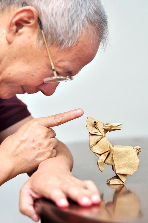 Origami by Christopehre Jobson, thisiscolossal. Image credit Ronald Koh / Folded by Ng Boon Choon #Paper_Art #Origami #Photography Origami Day, Origami Home Decor, Origami Artist, Kids Origami, Folding Origami, Origami Paper Art, Art Origami, Easy Origami, Origami Animals