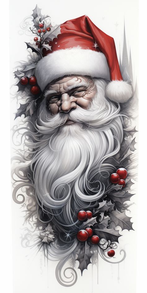 Santa Claus Tattoo, Christmas Tattoo, Pin Up Tattoos, Mrs Claus, Character Designs, Graphic Design Services, Color Tattoo, Christmas Santa, Art Digital