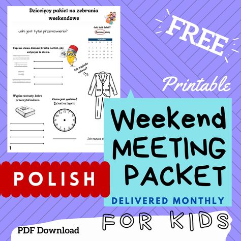 New! The Weekend Meeting Packet is now available in Polish! A big welcome & thanks to our new volunteer Polish translator Jakub Piórkowski! In addition, the September version of both the Weekend Meeting Packet & Midweek Meeting Packet for Kids are now available for download in 7 languages: English, Chinese, French, Polish, Portuguese, Russian, and Spanish #peglala_com #jwgift #jwproducts #jwusa #jwint #jw#jwdigitaldownload #jwfreebies #jwkids #meetingpacketforkids #peglalafreebies Jw Printables Free Spanish, French Polish, Bible Games, Jw Gifts, Brothers And Sisters, Product Review, Custom Design, For Kids, Bible