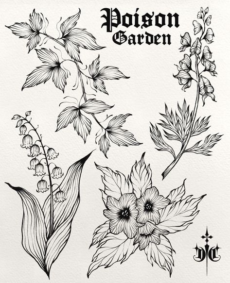 Botanical Tattoo Sleeve, Unique Half Sleeve Tattoos, Poison Garden, Garden Tattoos, Sick Tattoo, Witch Tattoo, Flash Tattoo Designs, Plant Tattoo, Flower Tattoo Sleeve