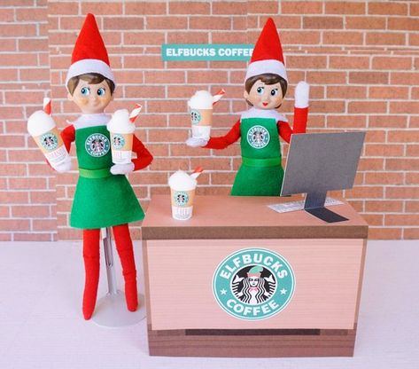 Elf Bucks - cute Starbucks Elf on the Shelf Idea #elfontheshelf #starbucks #elf #christmas #christmastraditions  #elfideas Elf On The Shelf Accessories, Funny Christmas Memes, Elves Ideas, Shelf Accessories, Elf Arrival, Doll Props, Awesome Elf On The Shelf Ideas, Elf Props, Xmas Elf