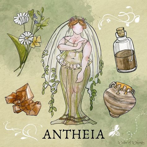 Water of Whimsy on Instagram: “Antheia is a Greek Goddess associated with swamps and flowery wreaths. As one the the Charities, she attends to Aphrodite and assists in…” Antheia Goddess, Water Of Whimsy, Freya Goddess, Goddess Symbols, Greek Mythology Gods, Love And Connection, Sacred Circle, Wiccan Magic, Greek Gods And Goddesses