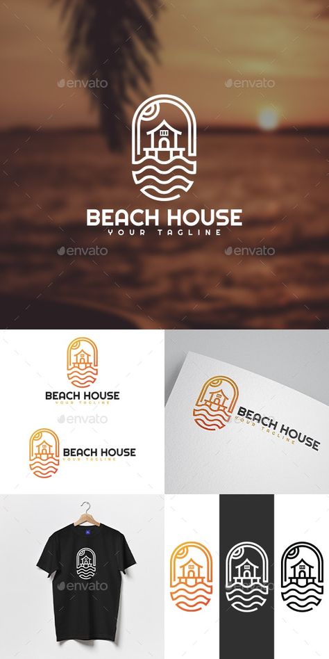 Beach House Logo - Buildings Logo Templates Beach House Logo Design, Beach Real Estate Logo, Beach House Logo, Logo House, Logos Vintage, Property Logo, Beach Logo, Business Car, Website Business